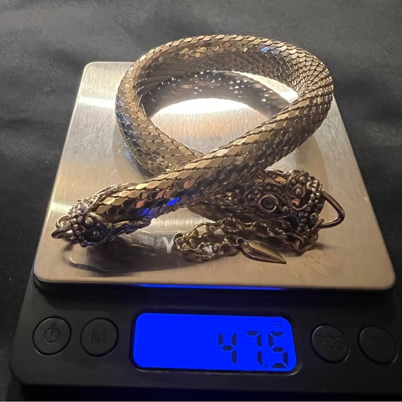 Whiting & Davis Snake Choker Necklace with Sculptural End Caps - Picture 8 of 11